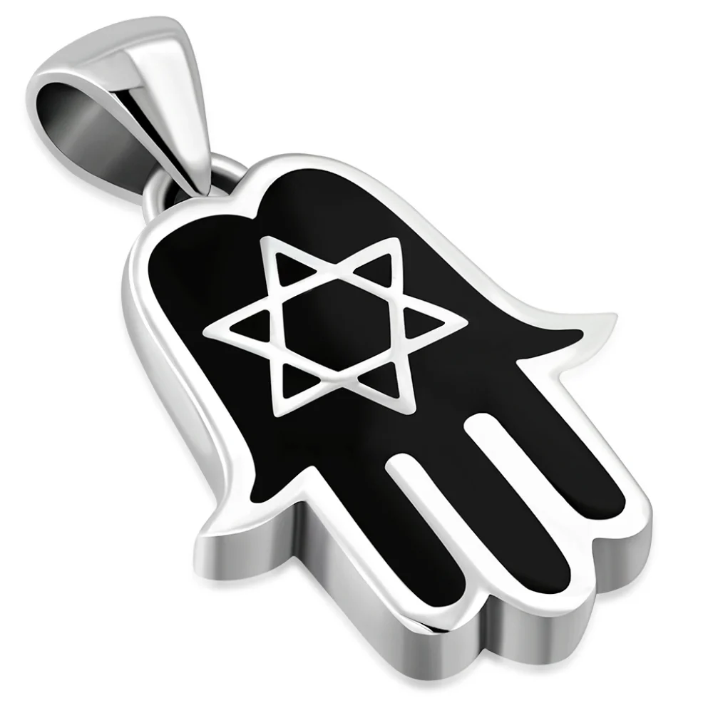 Sterling Star David in Onyx Enamel Hamsa pendant necklace